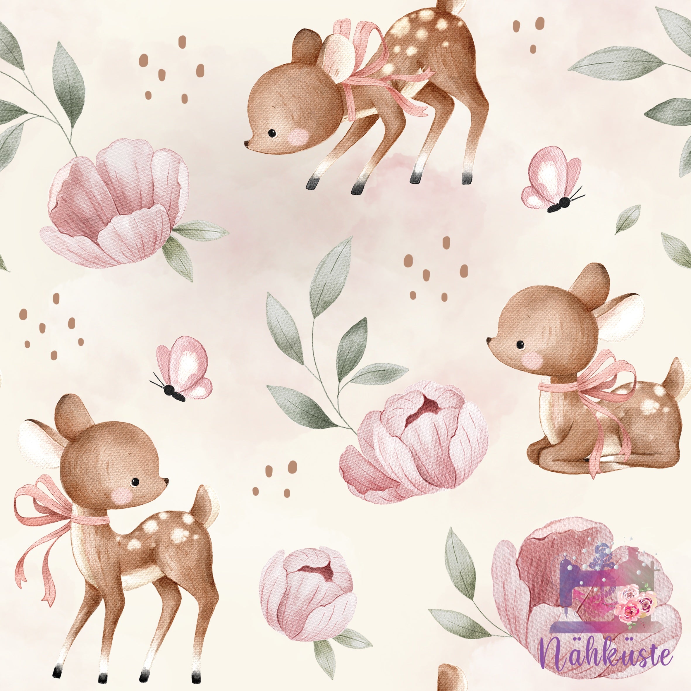 French Terry „Flower Bambi" / Meterware